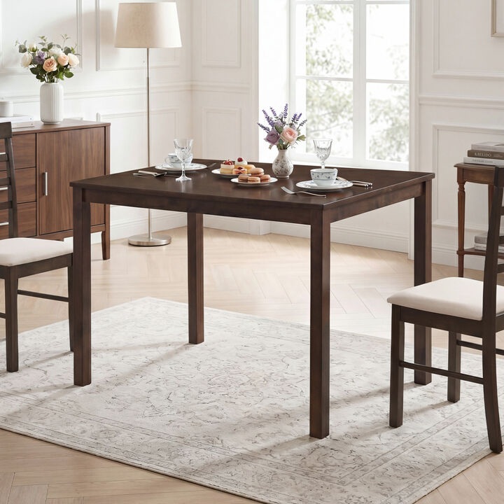 Wooden Farmhouse Dining Table for 4 Peoople with Durable Solid Rubber Wood Frame for Kitchen Room-Brown