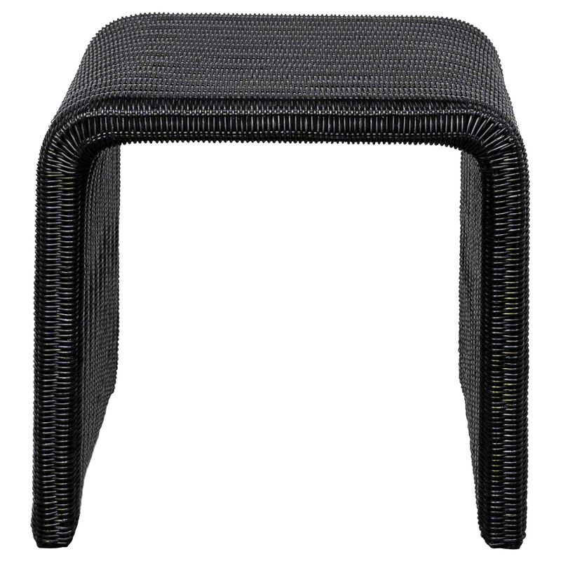 Gigi 22 Inch Side End Table, Black Woven Rattan, Square Waterfall Edges