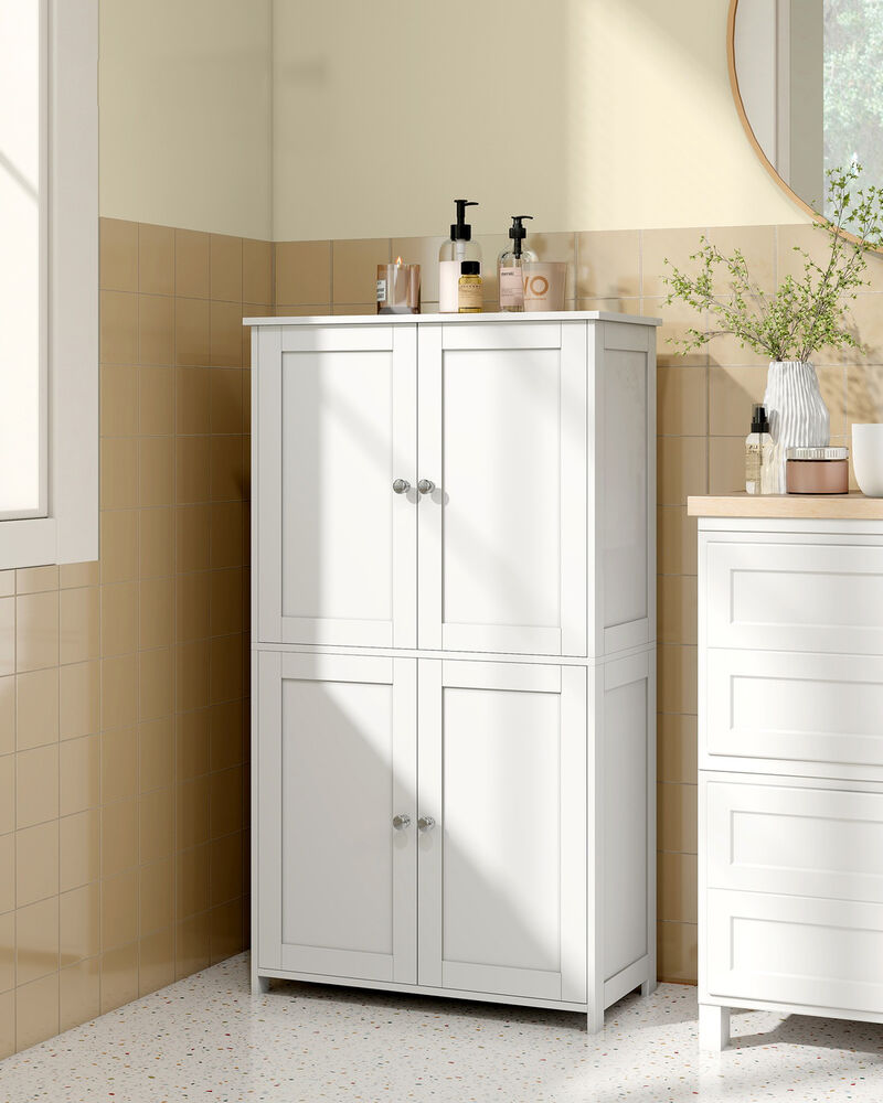White Freestanding Floor Cabinet with Adjustable Shelves and Doors image number 1
