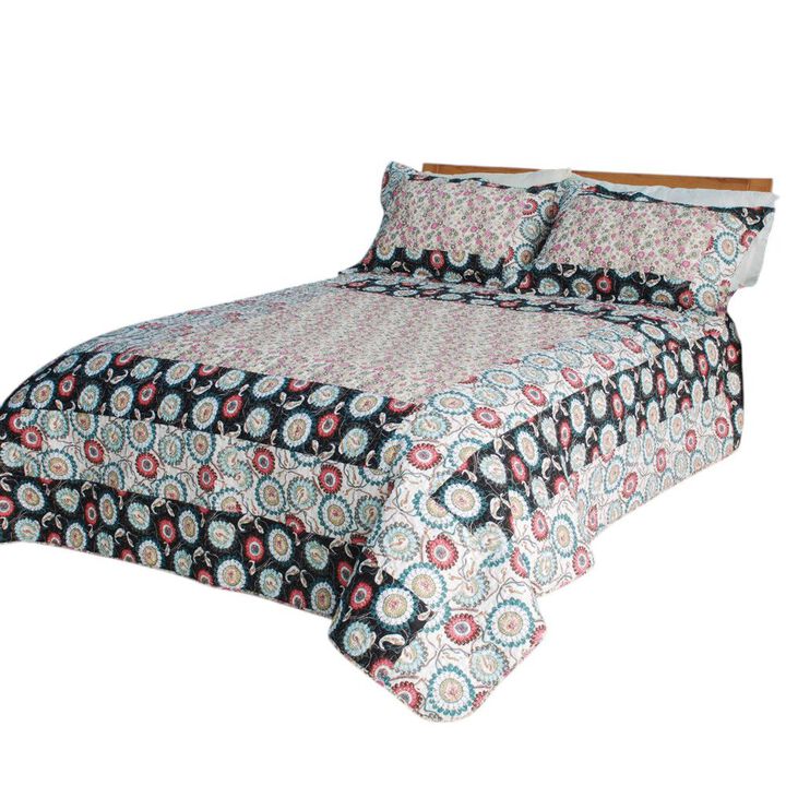 Cotton Floral Patchwork Quilt Set with Vermicelli Quilting Alice and Flower Design