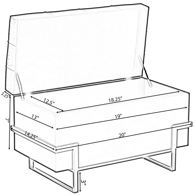 Rectangle Velvet Storage Ottoman Stool Box with Abstract Golden Legs | Decorative Sitting Bench for Living Room Home Decor with Unique Base Support (Green Small)