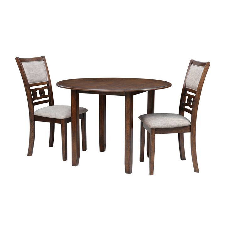 3pc 42 Inch Dining Table Set, Extendable Drop Leaves, 2 Chairs, Brown - Benzara