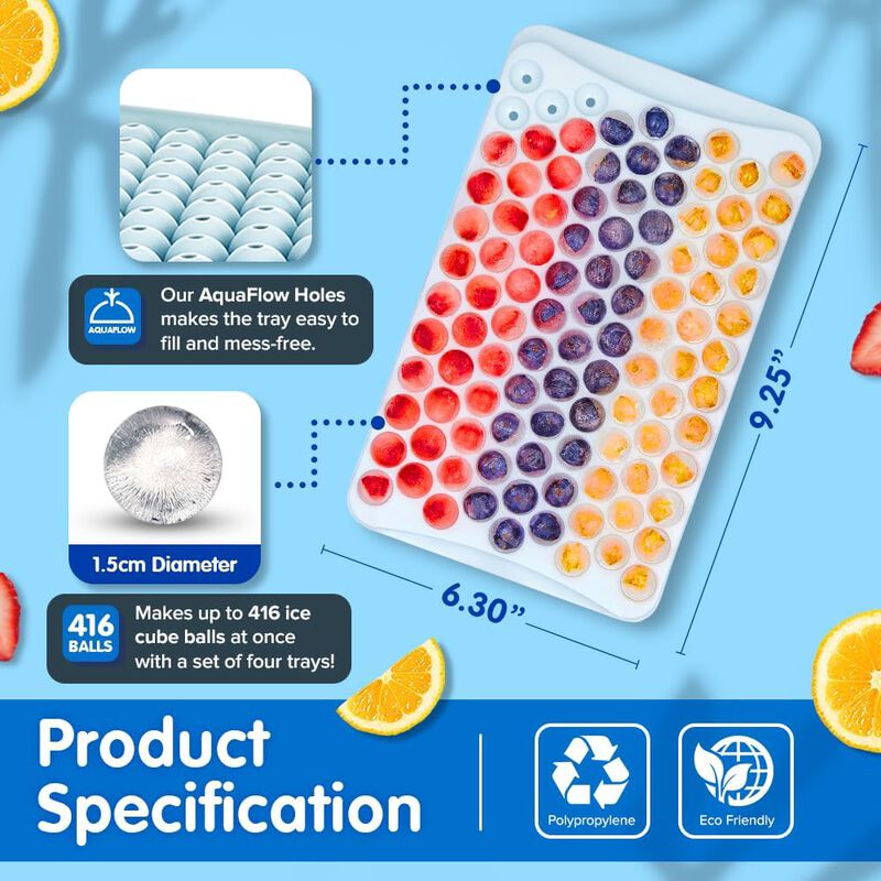 Round Ice Cube Tray with Lid and Bin &ndash; Creates 416 Ice Balls (0.60 Inch Size), Stackable Ice Cube Trays, Easy-Release Ice Balls for Drinks and Cocktails, Blue