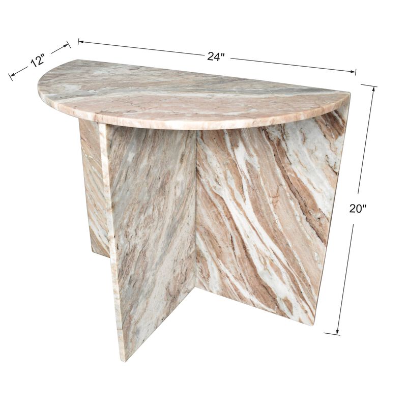 Patrice 24" Art Deco Minimalist Natural Marble Handmade Demilune Side Table
