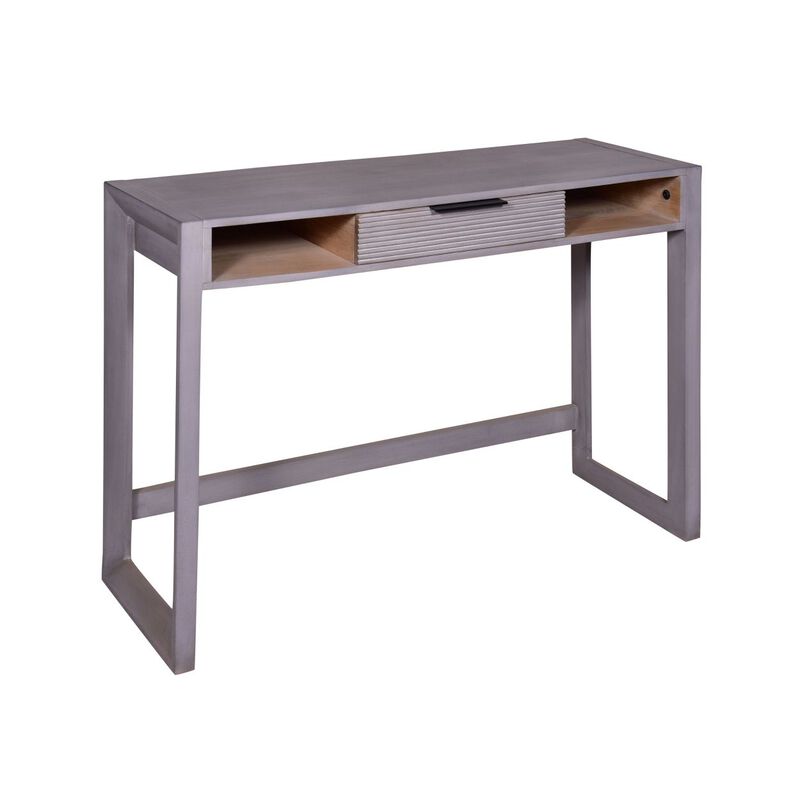 44 Inch Minimalist Single Drawer, Mago Wood, Entryway Console Table Desk, Textured Groove Lines, Gray image number 8