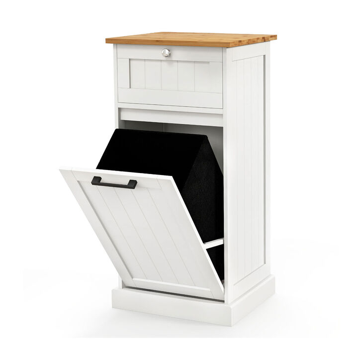 Freestanding Tilt Out Laundry Cabinet with Basket-White