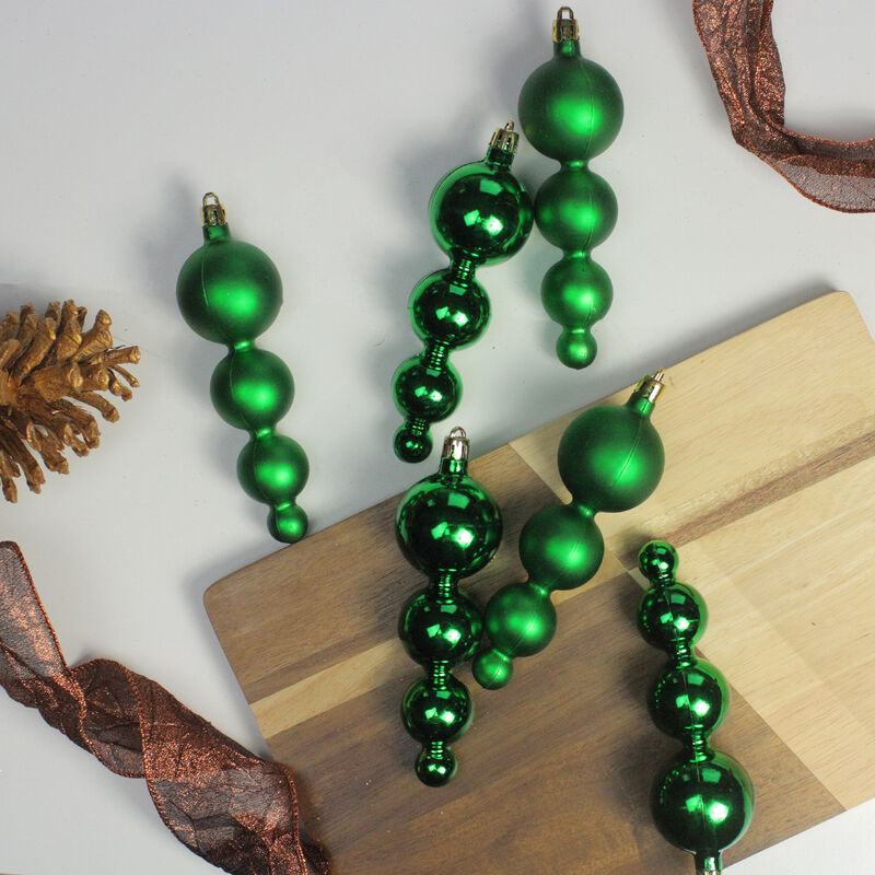 6ct Green Shiny and Matte Shatterproof 2-Finish Christmas Ornaments 5.75" (146mm) image number 1