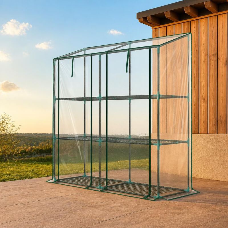 WOW PIONEER Portable Lean-to Wall Greenhouse with Three-Tier Six Wire Shelves for Plant Protection, Growing and Space-Saving Outdoor Indoor Use image number 2