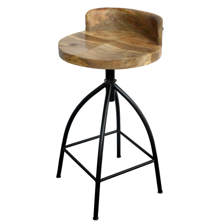25-31 Inch Industrial Style Counter Height Stool with Adjustable Swivel Seat, Brown, Black-Benzara