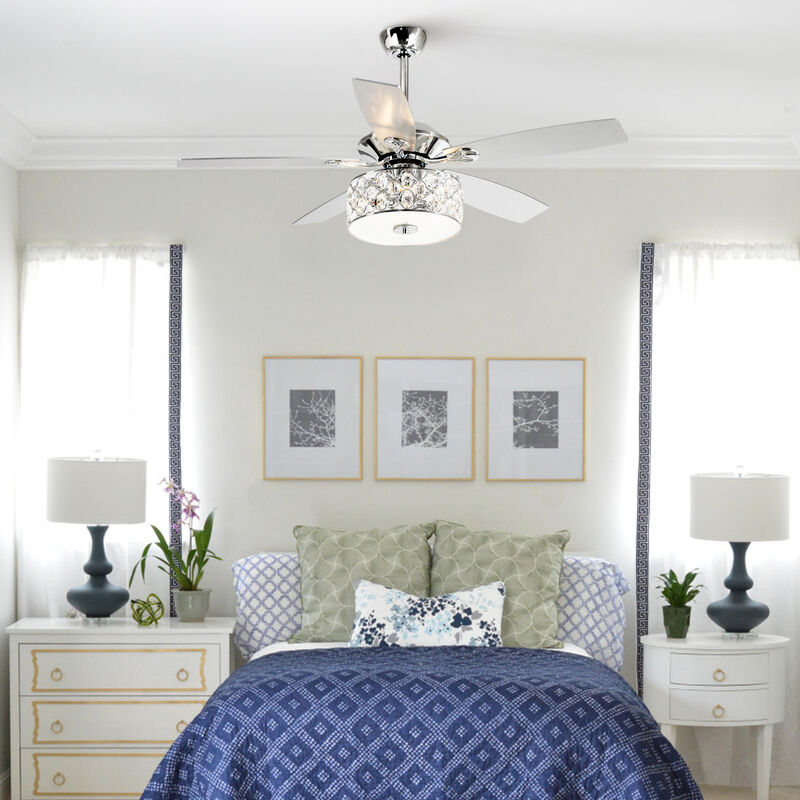 52 in. Chrome Crystal Chandelier 5-Blade Ceiling Fan with Light and Remote