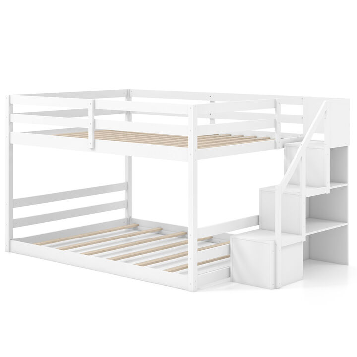 Space-Saving Solid Wood Bunk Bed with Staircase and Storage Drawers