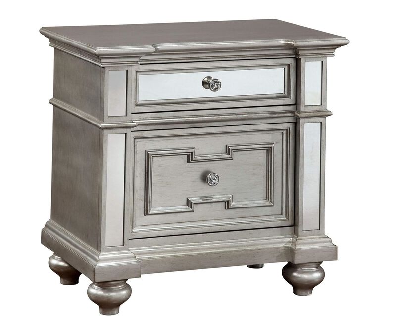 Streamdale Glam Silver Nightstand with Mirrored Accents
