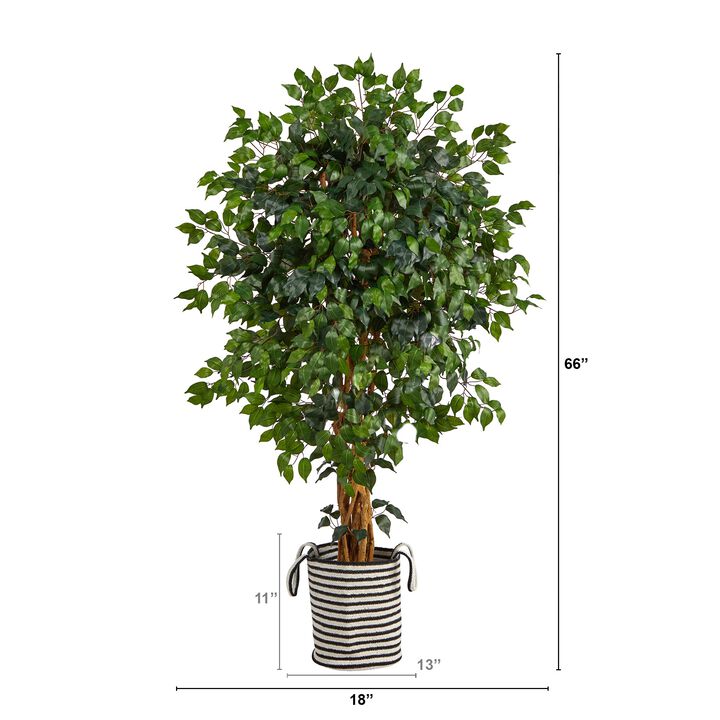 HomPlanti 5.5 Feet Palace Ficus Artificial Tree in Handmade Black and White Natural Jute and Cotton Planter