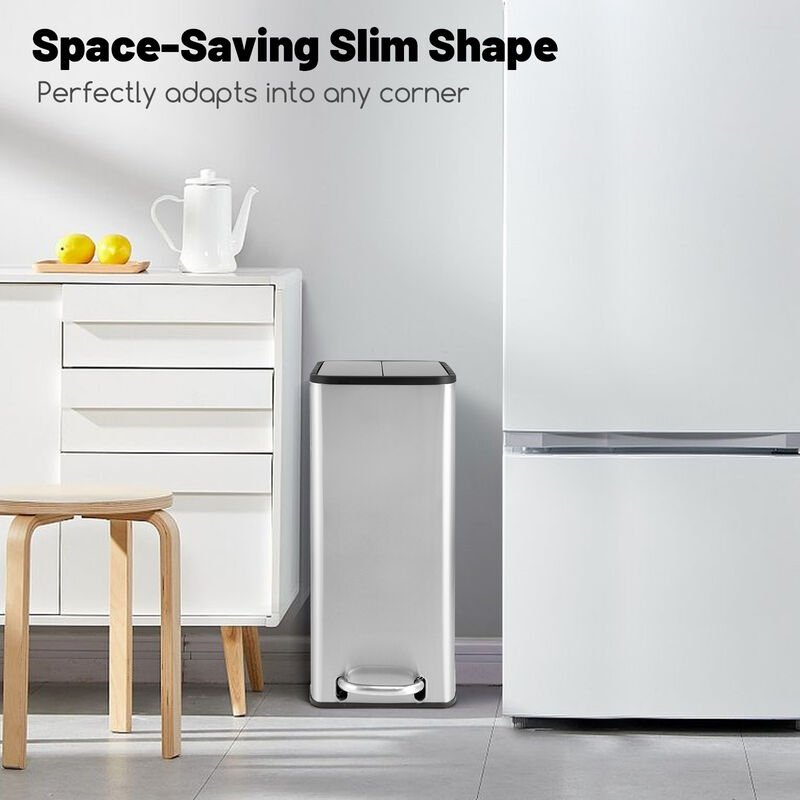 12 Gal Stainless Steel Trash Can with Soft-Closing Wing Lids