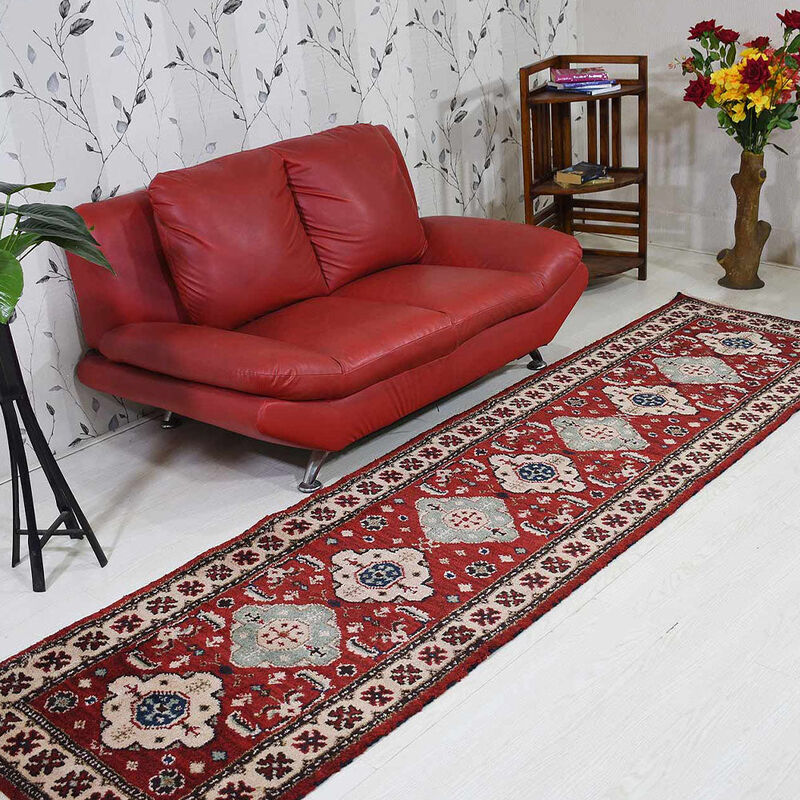 RUGSOTIC CARPETS HAND KNOTTED WOOL & SILK ECO-FRIENDLY ORIENTAL AREA RUGS  - Runner Shape, Classic Oriental Traditional , Low Pile Handmade Area Rugs (AF0116) image number 1