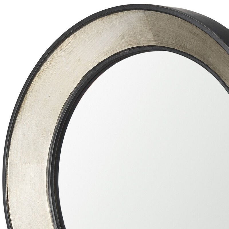 HomeRoots 22" Champagne And Dark Brown Metal And Solid Wood Round Framed Accent Mirror image number 2
