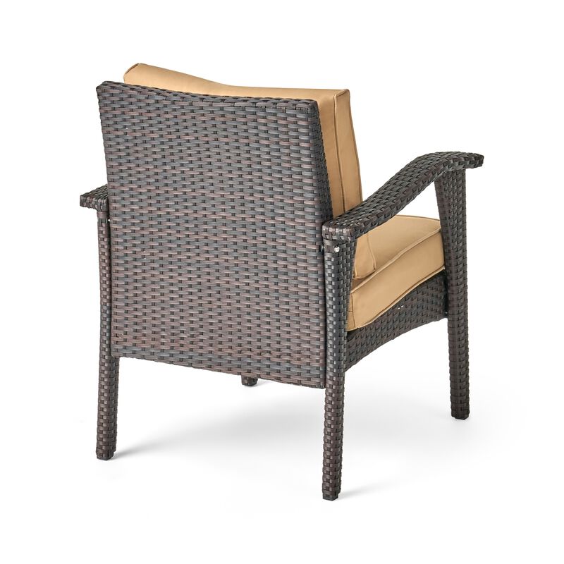 Honi 4pc Outdoor Table Set, 2 Accent Chairs 1 Loveseat, Brown Rattan, Iron