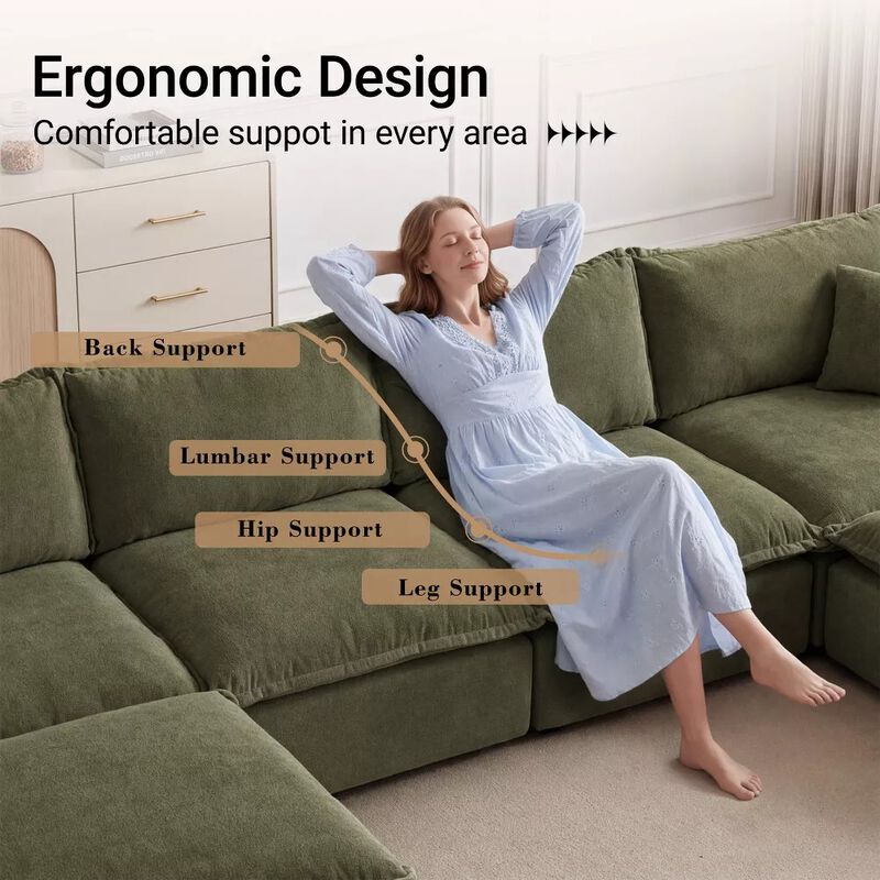 Vipbear 170 Inch Oversized Modular U Shaped Sectional Sofa with Movable Ottoman, Extra Deep Seats image number 4