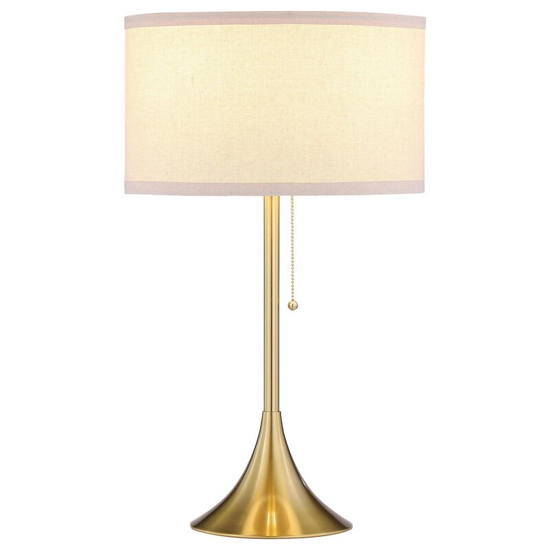 Mikka Table Lamp, Pull-Chain, Gold Flared Pedestal Base, Beige Fabric - Benzara