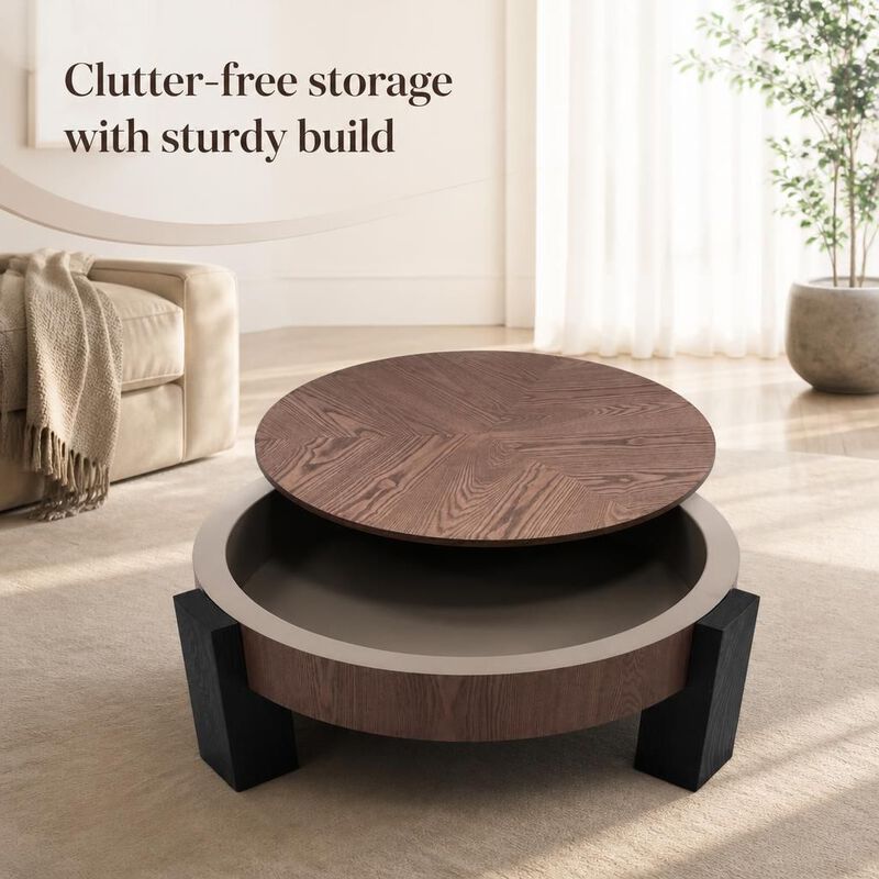 GOODSILO 33 Inch Round Coffee Table With Hidden Storage, Modern Sturdy Accent Table For Living Room Small Spaces image number 4