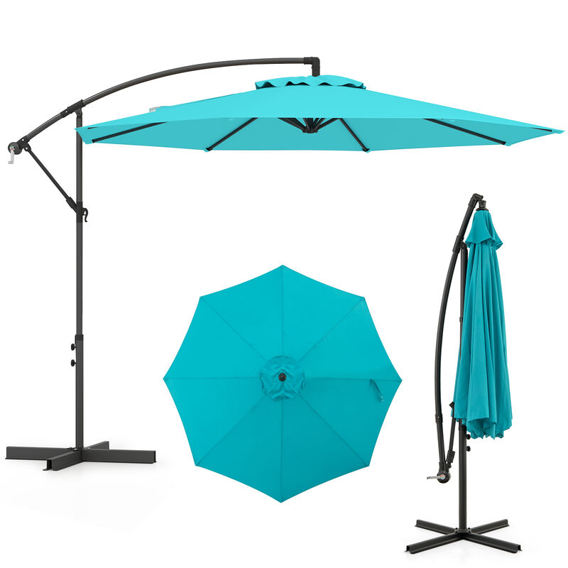 Offset Patio Umbrella with 8 Ribs Cantilever Design and Cross Base for Outdoor Shade