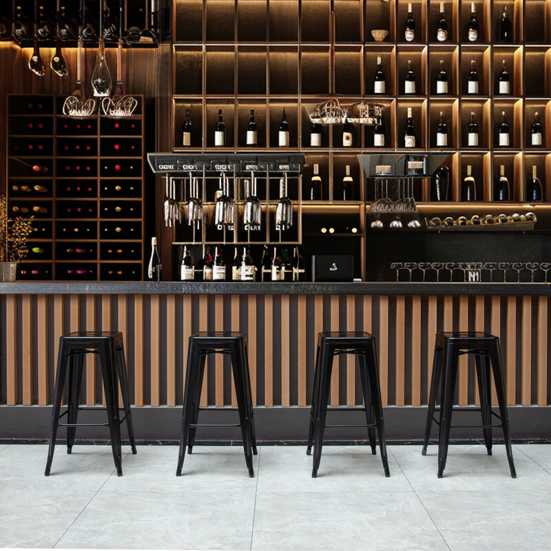 30-inch Backless Metal Bar Stool Stackable Heavy-Duty Counter-Height Chair for Home Bars Patios Kitchen Islands Cafes Restaurants Bistros and Dining Areas for Indoor & Outdoor Use, Black