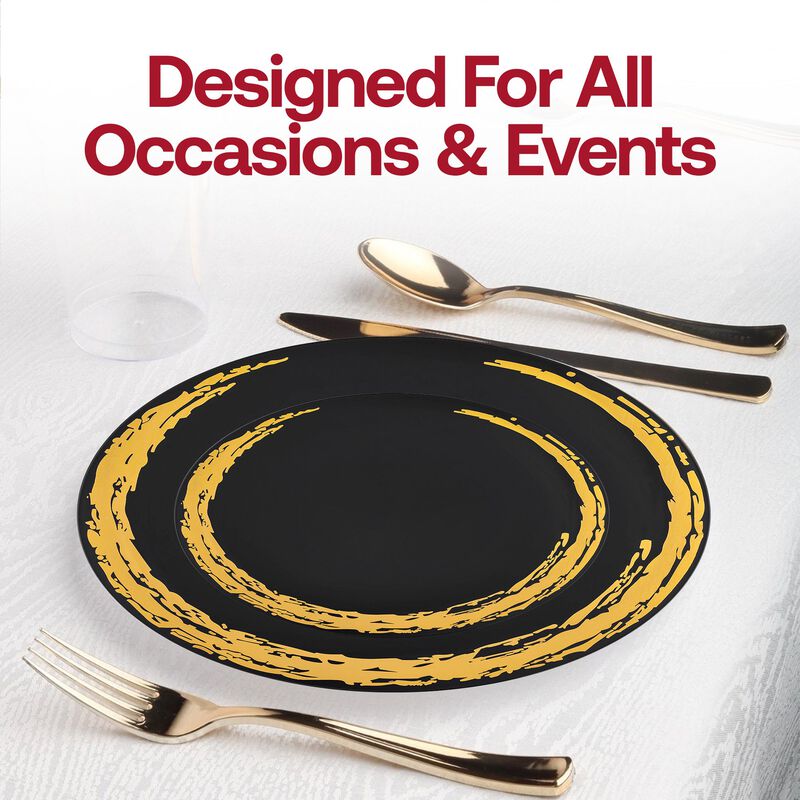 Black with Gold Moonlight Round Plastic Dinnerware Value Set (40 Sets) image number 7