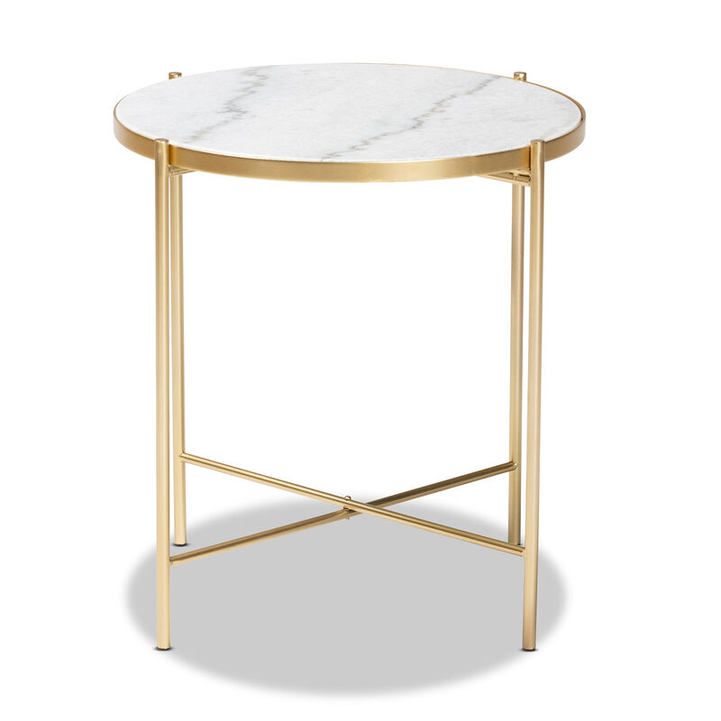 Baxton Studio Maddock Modern Gold Finished Metal End Table With Marble Tabletop image number 2