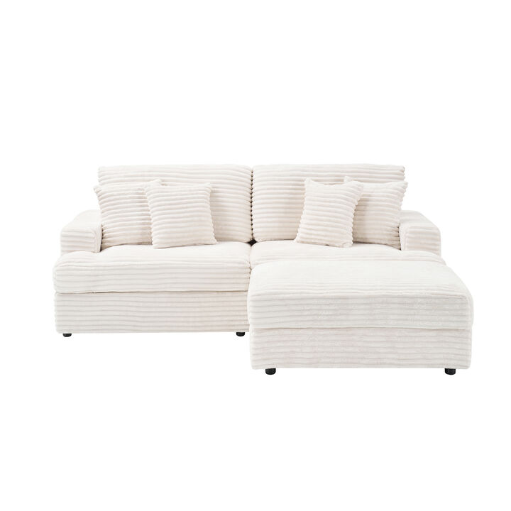 Merax 3-Seater Corduroy Sofa with Movable Storage Ottoman
