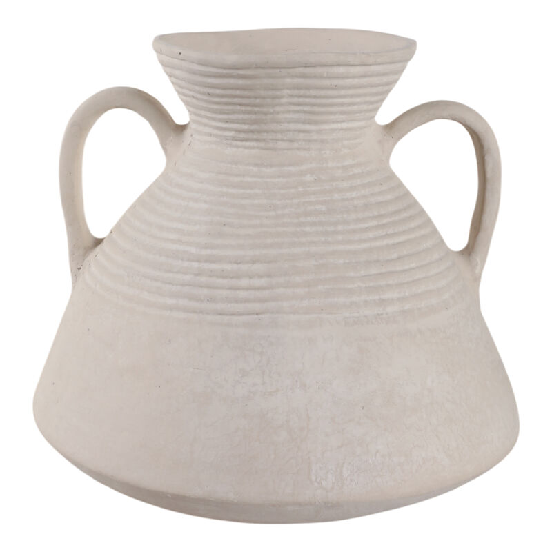 15x15" Wide Paper Mache Vase With Handles, White image number 3