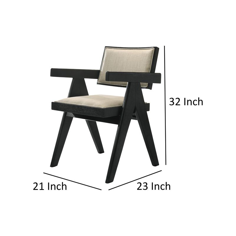 Bili 21 Inch Dining Armchair Set of 2, Open Back, Beige Upholstery, Black - Benzara