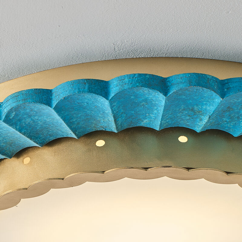 19.7" Coastal Gold Integrated LED Dimmable Flush Mount Ceiling Light with Teal Pleated Design for Bedroom, Dining Room or Entryway image number 9