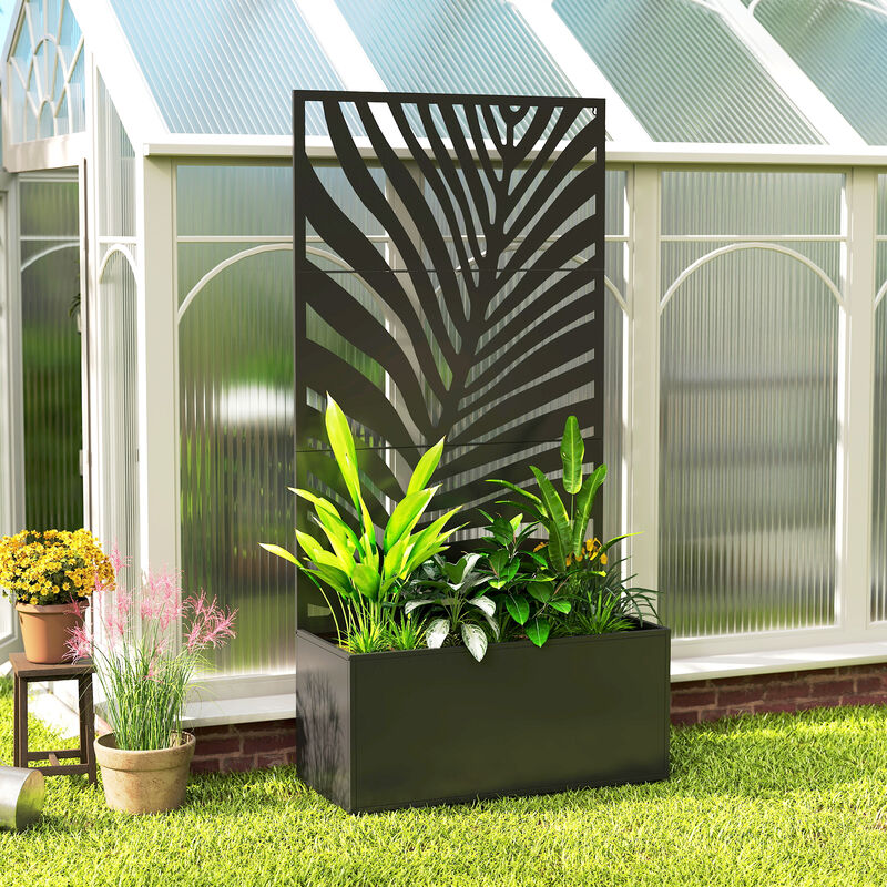 Hivvago Large Raised Garden Planter with Leaf Cut-Out Trellis image number 7