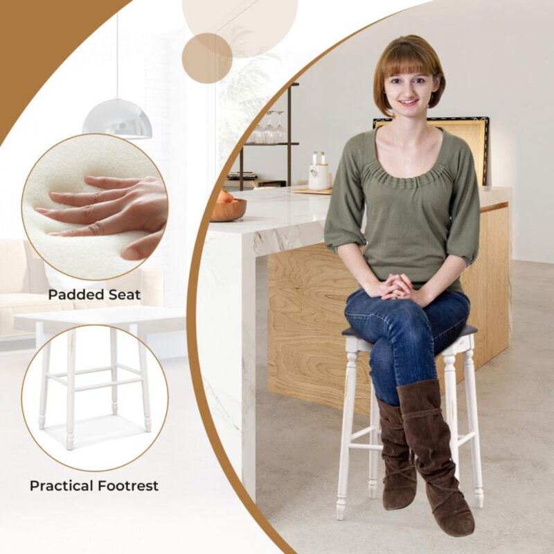 Hivvago Bar Stool Set of 2 with Padded Seat Cushions and Wood Legs