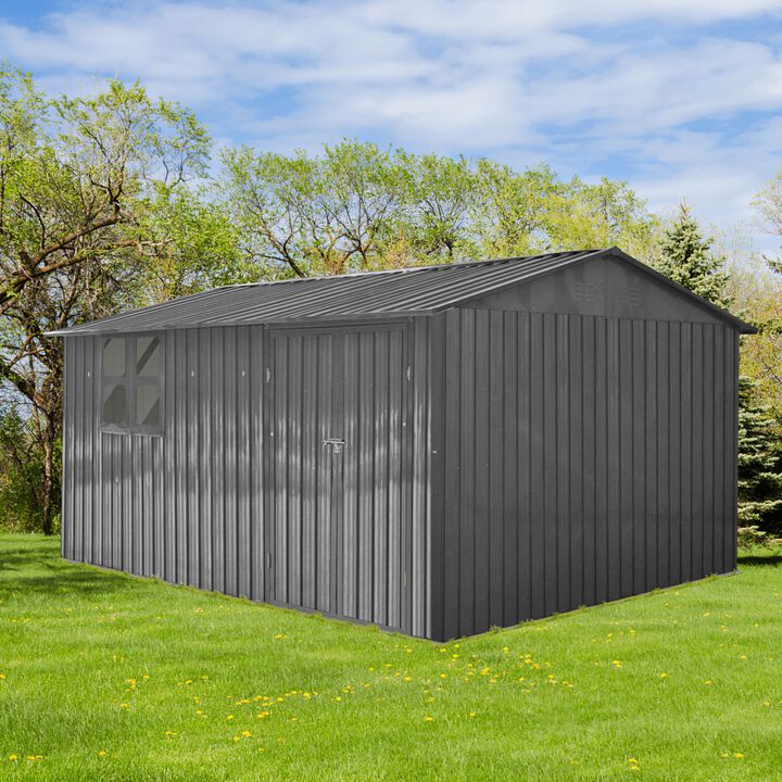12x10 Ft Metal Garden Storage Shed with Window & Shelves