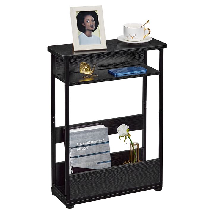 Vintage Narrow Side Table with Storage Shelf, 3 Tier Slim End Table Modern Sofa Table for Narrow and Small Spaces, 24.6 Inch Hei