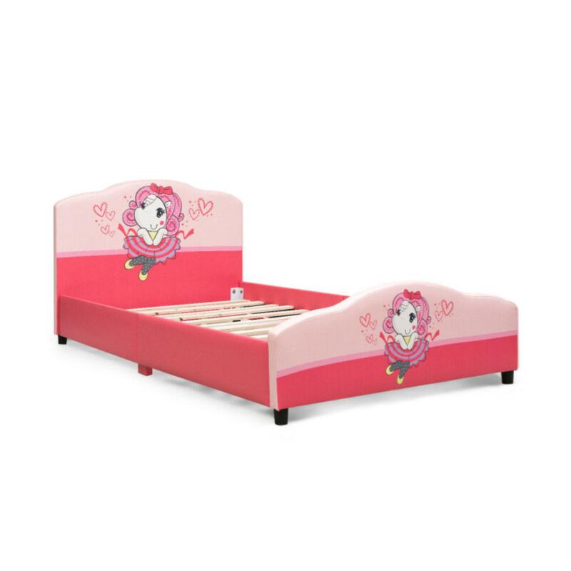 Hivvago Kids Children Upholstered Platform Toddler Girl Pattern Bed