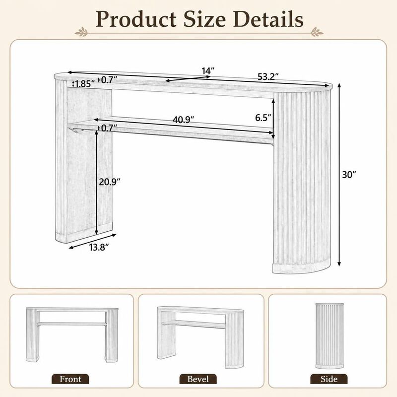 GOODSILO Rustic Farmhouse Console Table with Fluted Legs, Vintage Oval Hallway Accent Table with Ash Veneer Top and Open Shelf image number 1