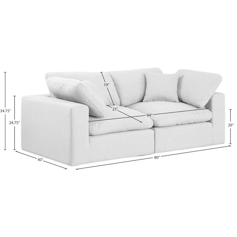 Meridian Furniture Comfy White Linen Textured Fabric Modular Sofa