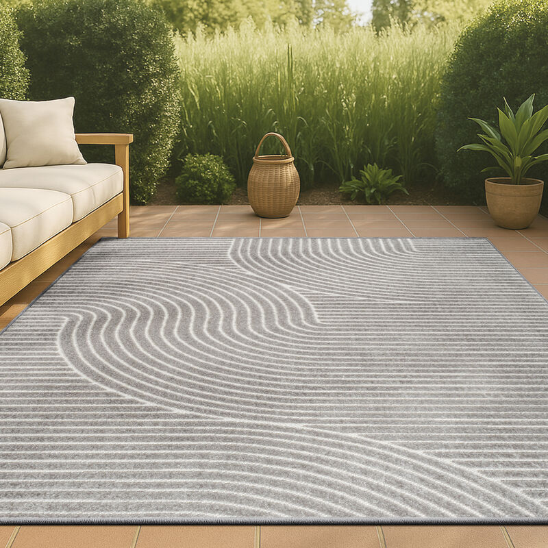 Hallie High-Low Minimalist Curve Geometric Indoor/Outdoor Area Rug