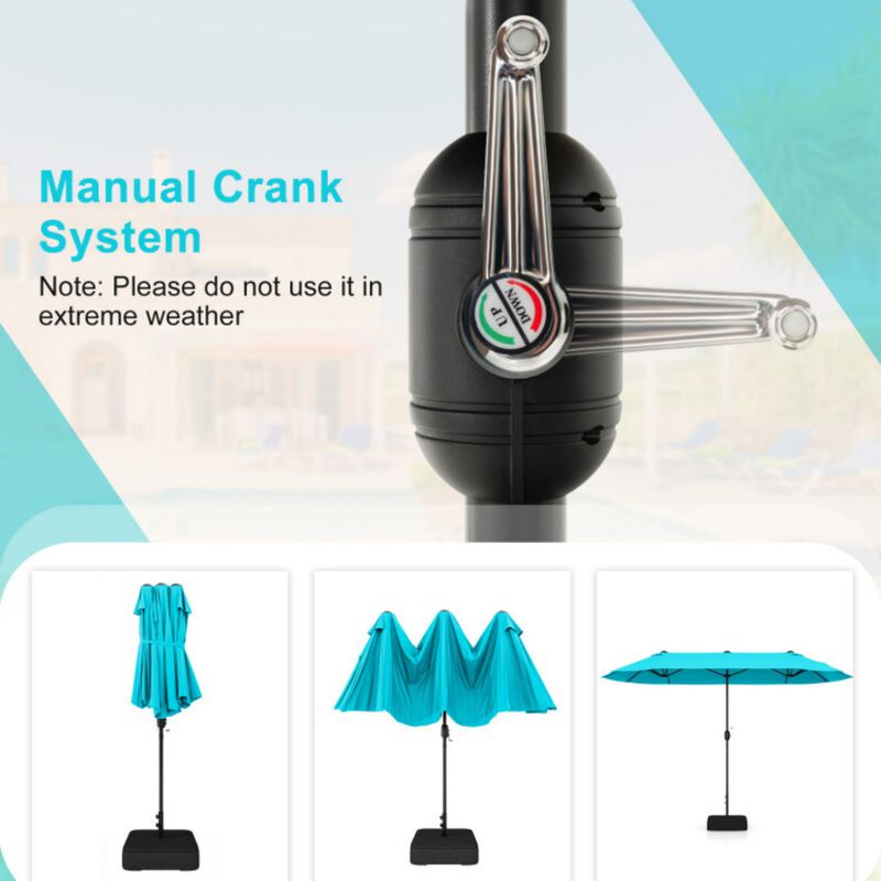 13 Feet Double-Sided Patio Twin Table Umbrella with Crank Handle image number 6