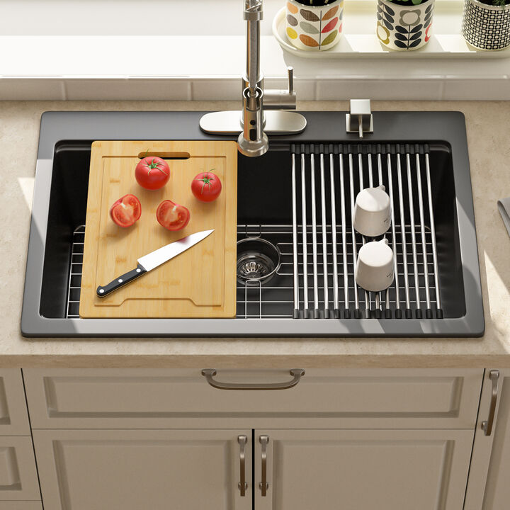 33x22x10 Inch Black Granite Composite Drop In Workstation kitchen Sink Single Bowl Quartz Kitchen Sink