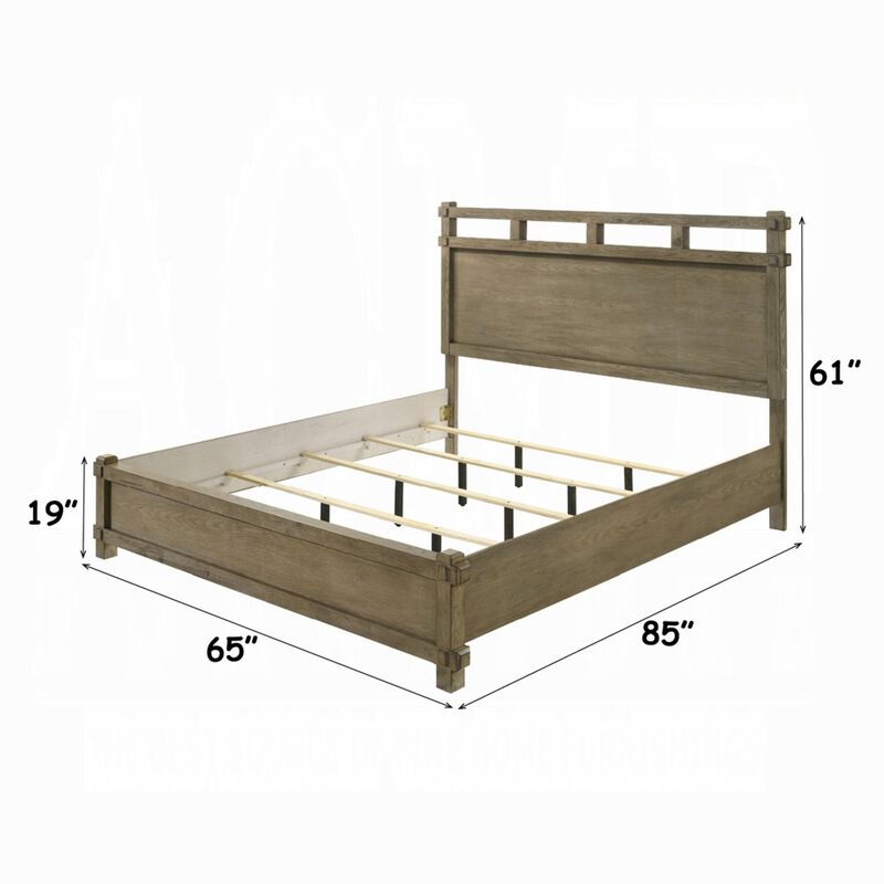 Cera Queen Size Bed, Panel Headboard with Top Rails, Antique Oak Brown image number 7