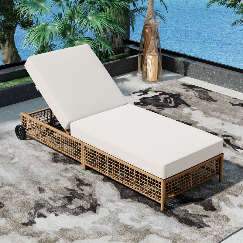 Whisen Rattan Outdoor Lounge Chair Set of 2, Patio Chaise Lounge with 5-Position Backrest image number 2