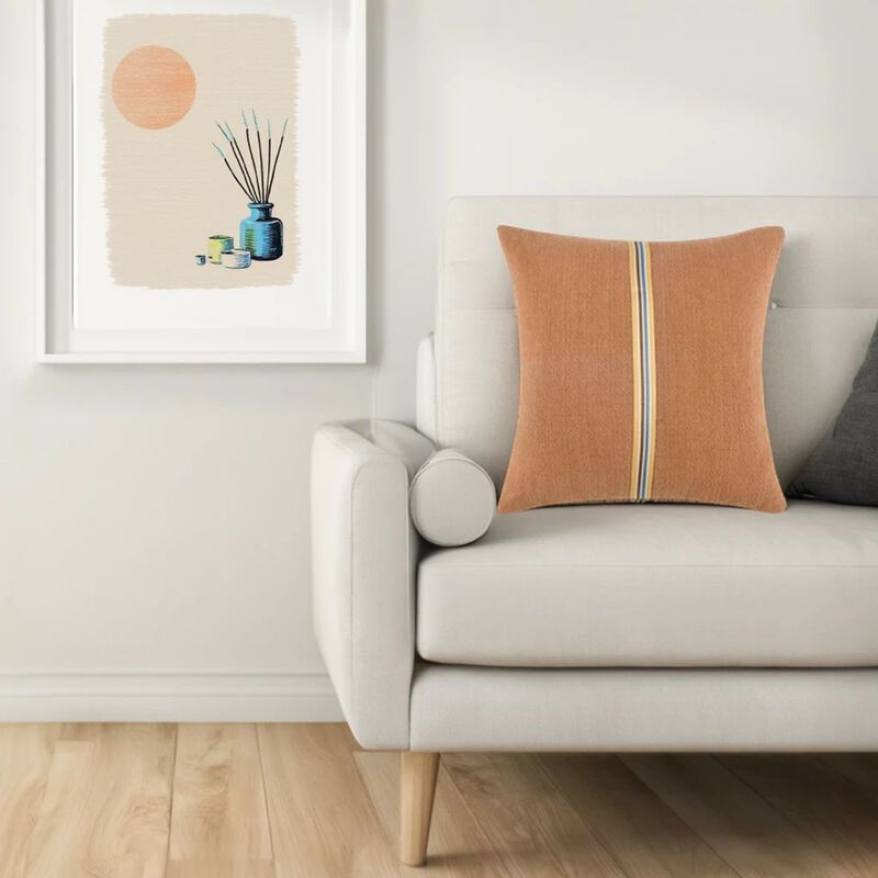 Square Accent Throw Pillow, 22 Inch Striped Brown Cotton Linen Blend - Benzara