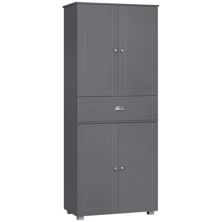 71" Freestanding Kitchen Pantry Cabinet with 2 Large Double Door Cabinets  and 1 Center Drawer, Grey