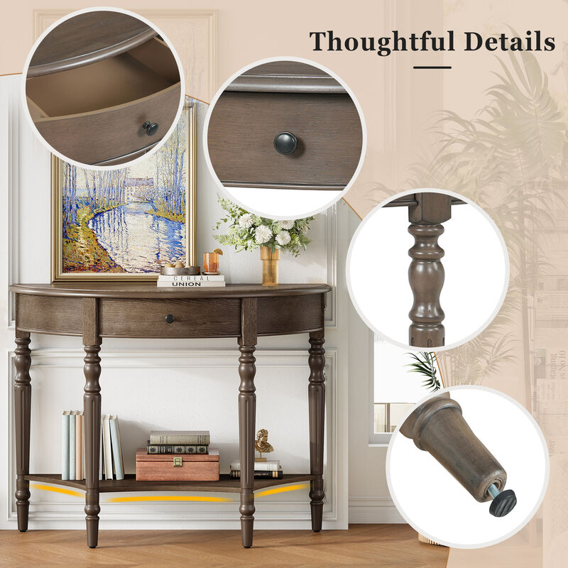 Merax Space-Saving Half-Moon Entryway Table with Storage Drawer & Lower Shelf image number 7