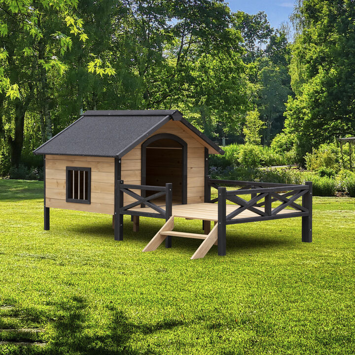Streamdale Outdoor Large Wooden Cabin House Style Wooden Dog Kennel With Porch