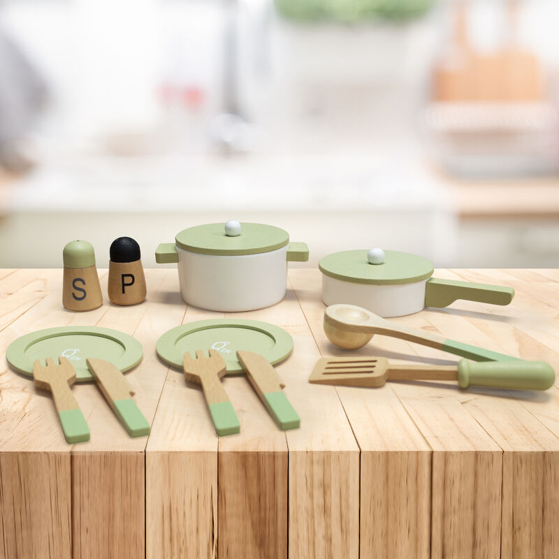 Teamson Kids - Little Chef Frankfurt Wooden Cookware play kitchen accessories - Green