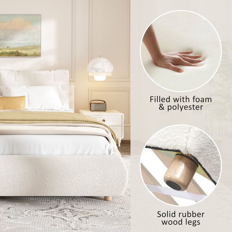 Merax Upholstered Platform Bed with Boucle Fabric & Removable Headboard Pillows